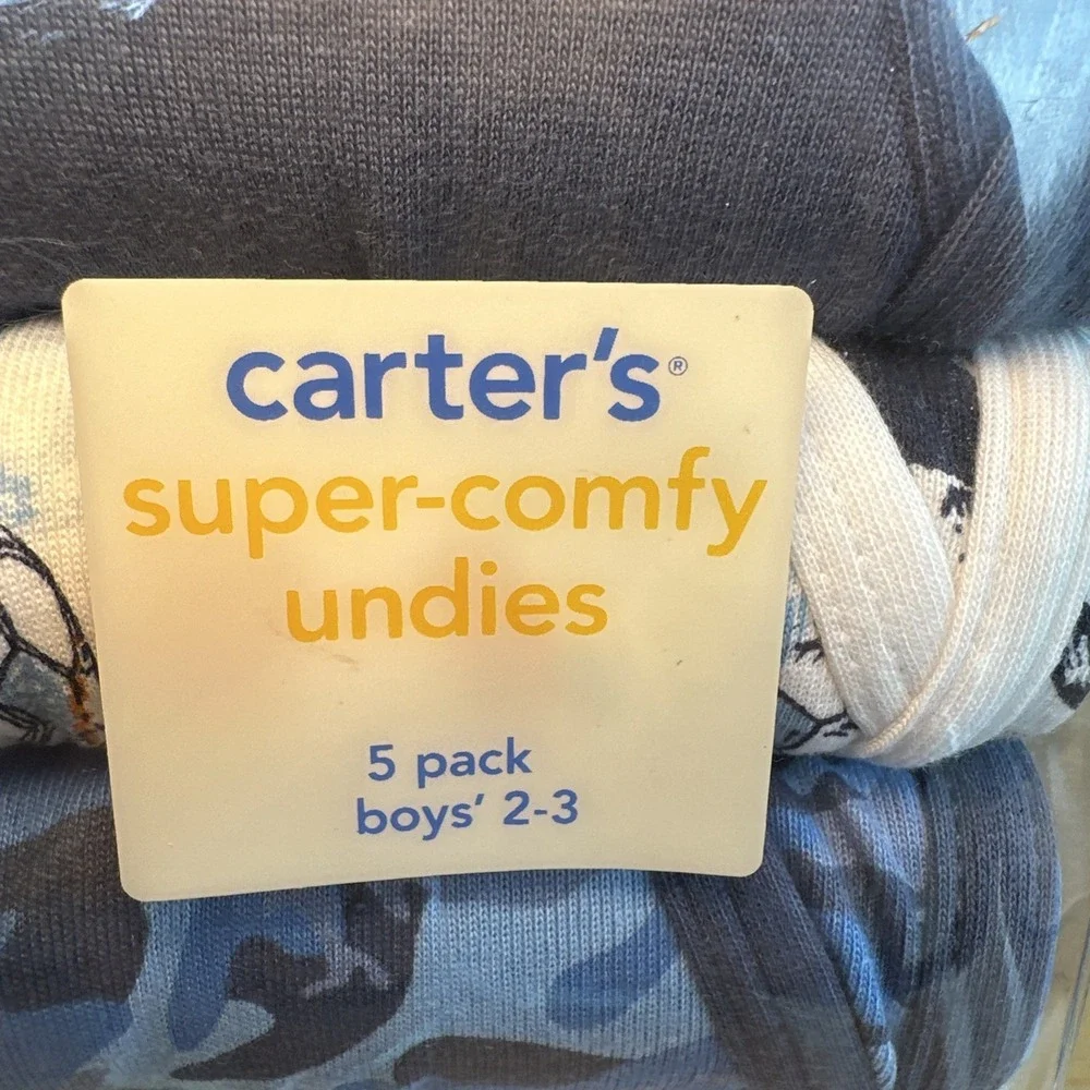 Vintage Carter's Super Comfy Undies Boys 2-3 (5 Pack) Dinosaur Soccer‎ Camo NEW